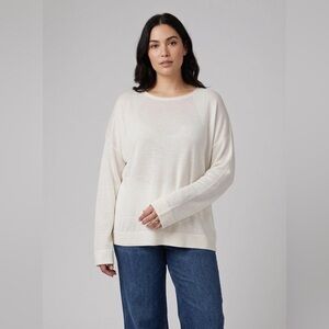 Eileen Fisher ORGANIC LINEN COTTON Raglan Sleeve Top Round Neck Size XL Ivory